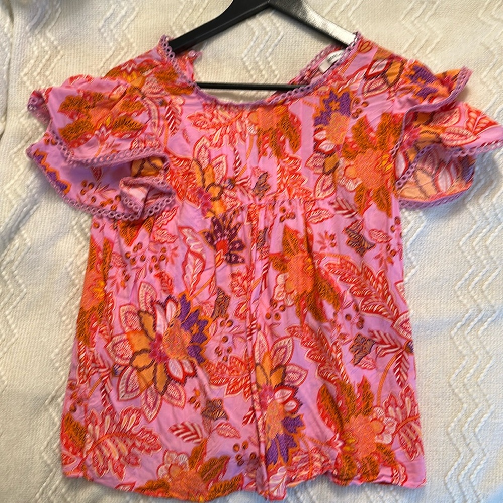 Rose + Olive Floral Blouse Size M in 100% Rayon